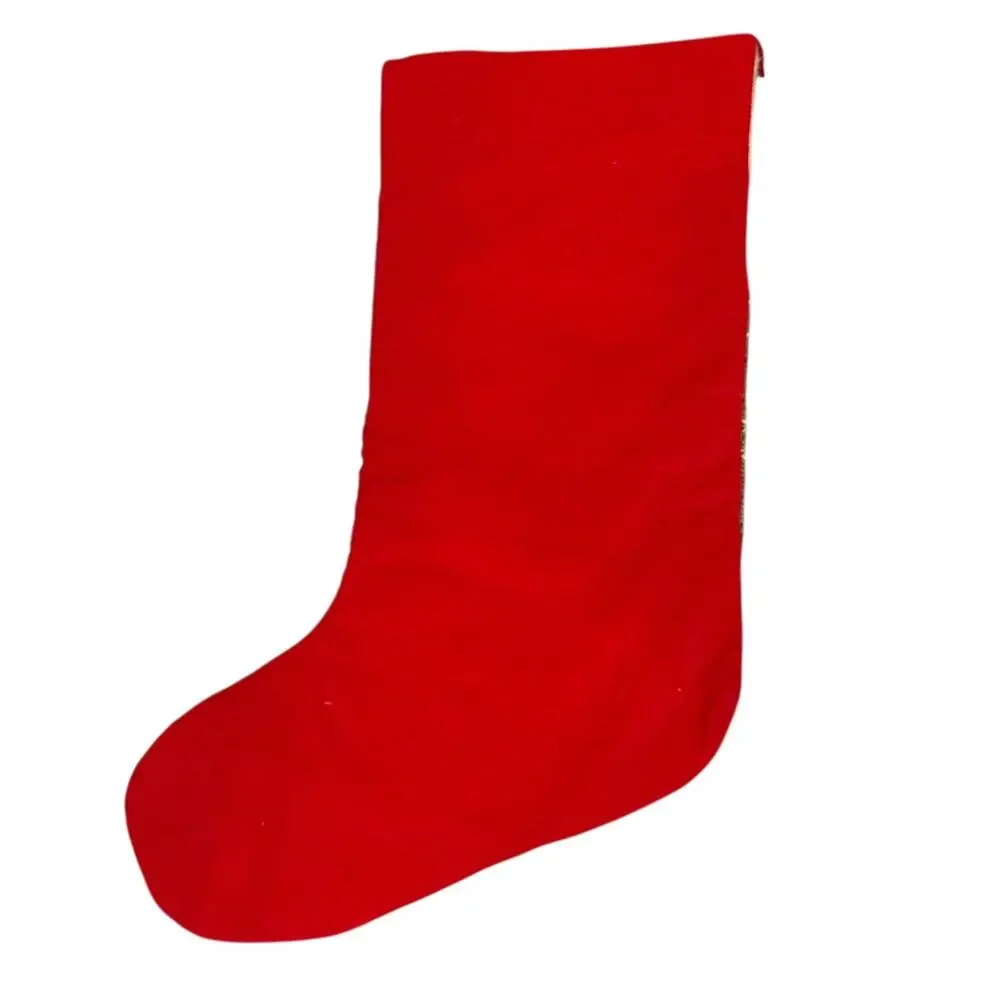 Vintage‎ Wool Needlepoint Christmas Stocking Velvet Back Holiday Decoration Toys